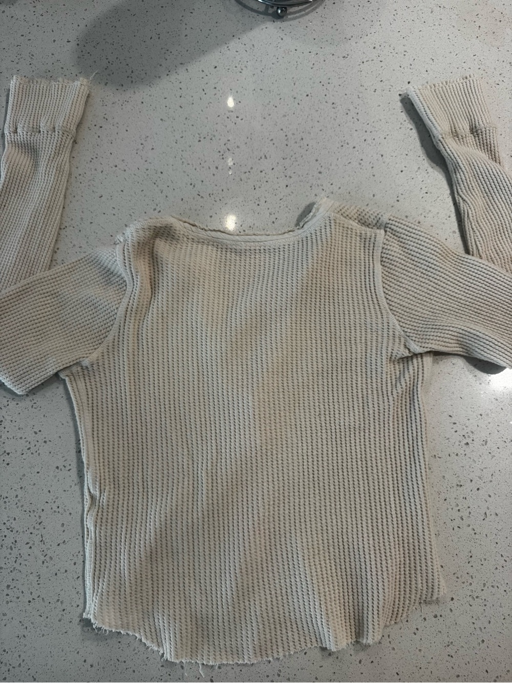 Free People Waffle-Knit V-Neck Long Sleeve Top - Cream - Picture 2 of 4